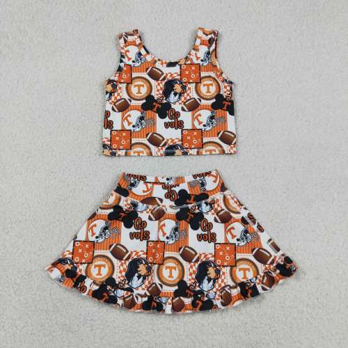 GSD3613 RTS orange team girl yoga sleeveless skirt set