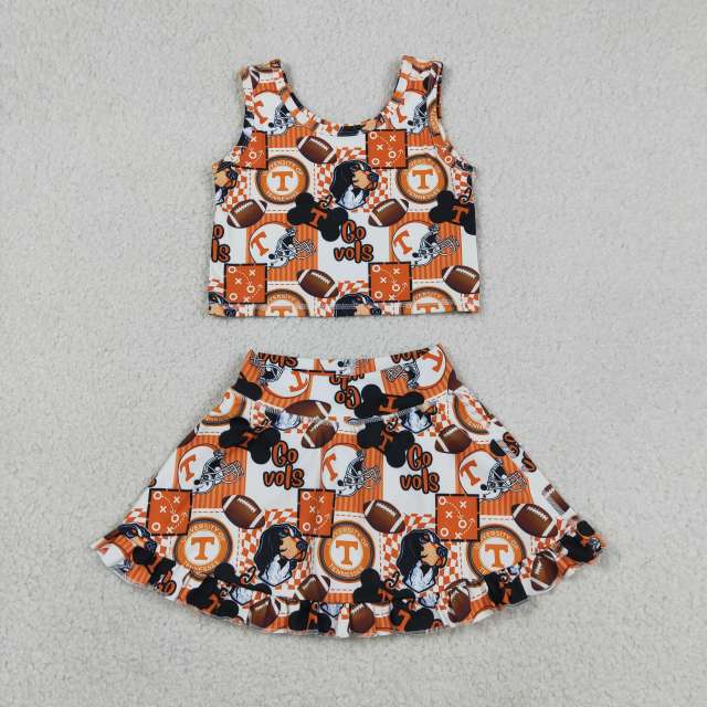GSD3613 RTS orange team girl yoga sleeveless skirt set