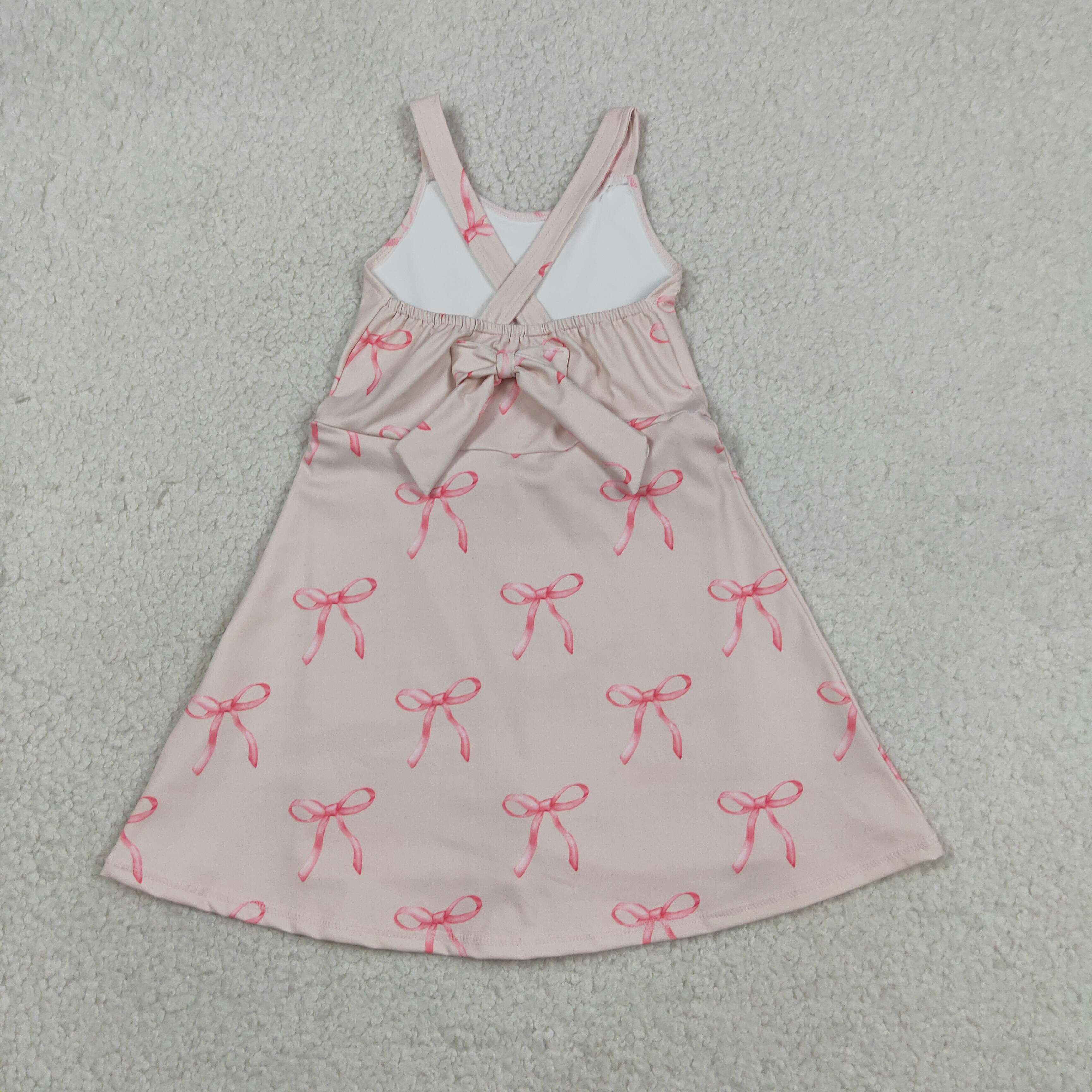 GSD3421 RTS Pink bows print active girl yoga dress