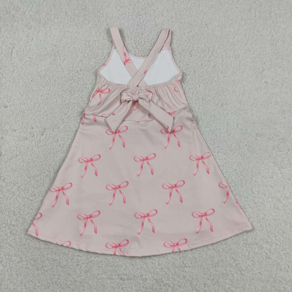 GSD3421 RTS Pink bows print active girl yoga dress