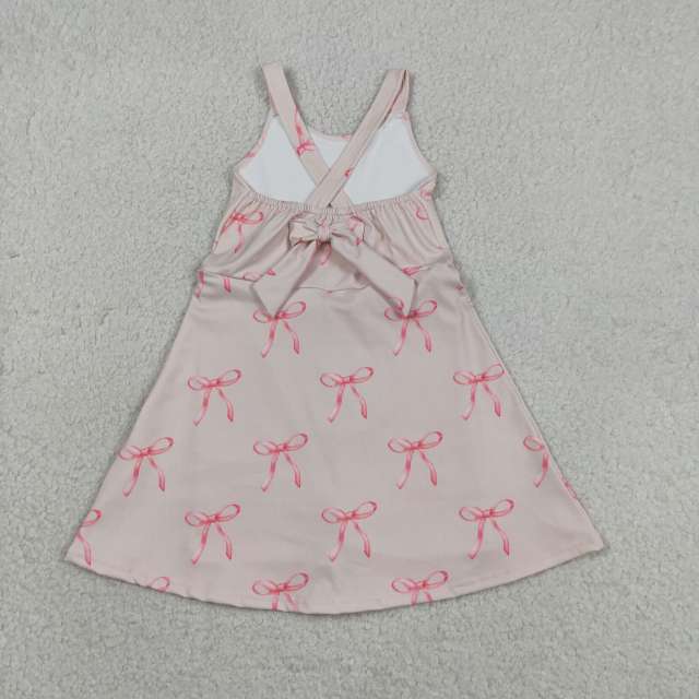 GSD3421 RTS Pink bows print active girl yoga dress