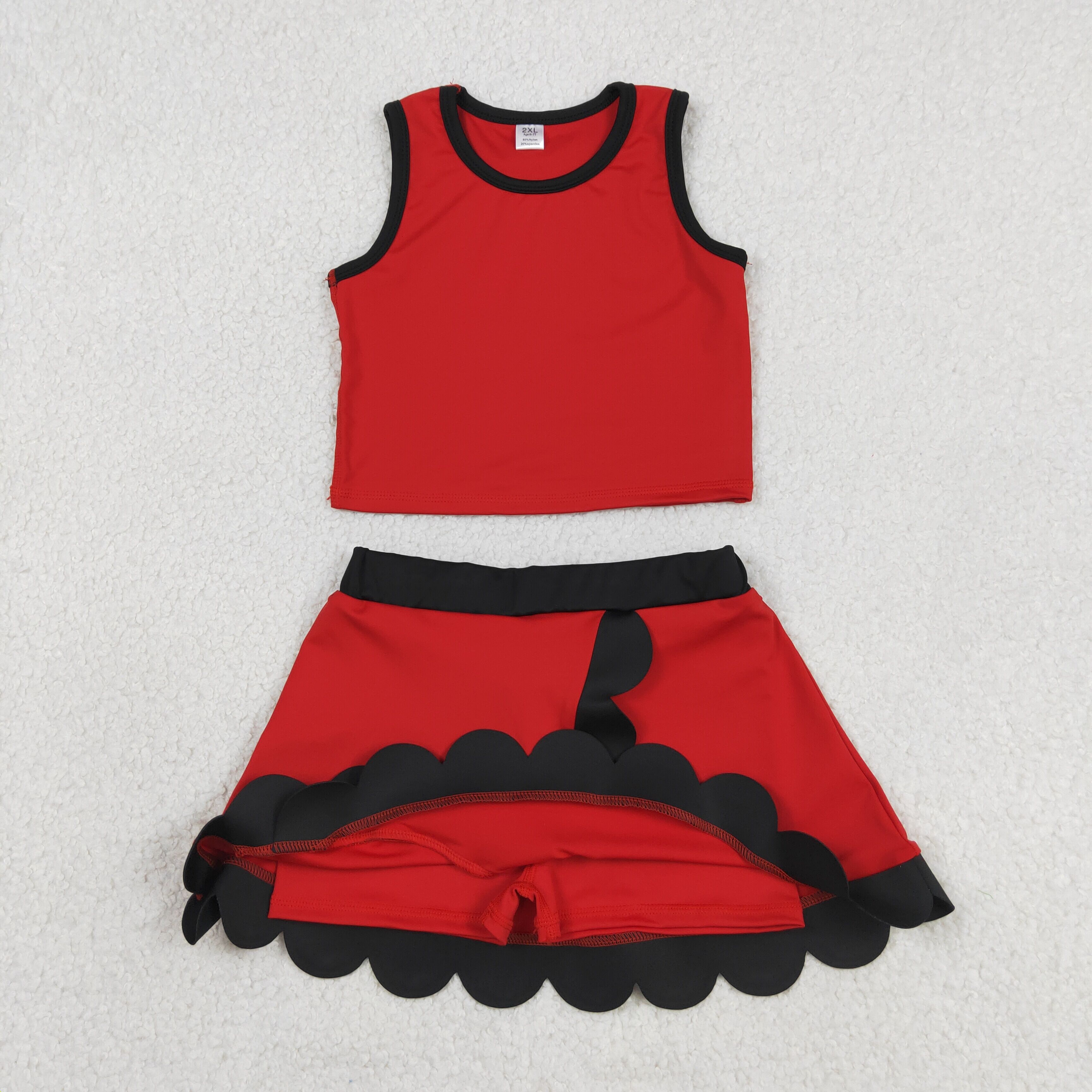 GSD4028 Red black lace Print sleeveless girl yoga SCALLOP athletic Skirt outfits