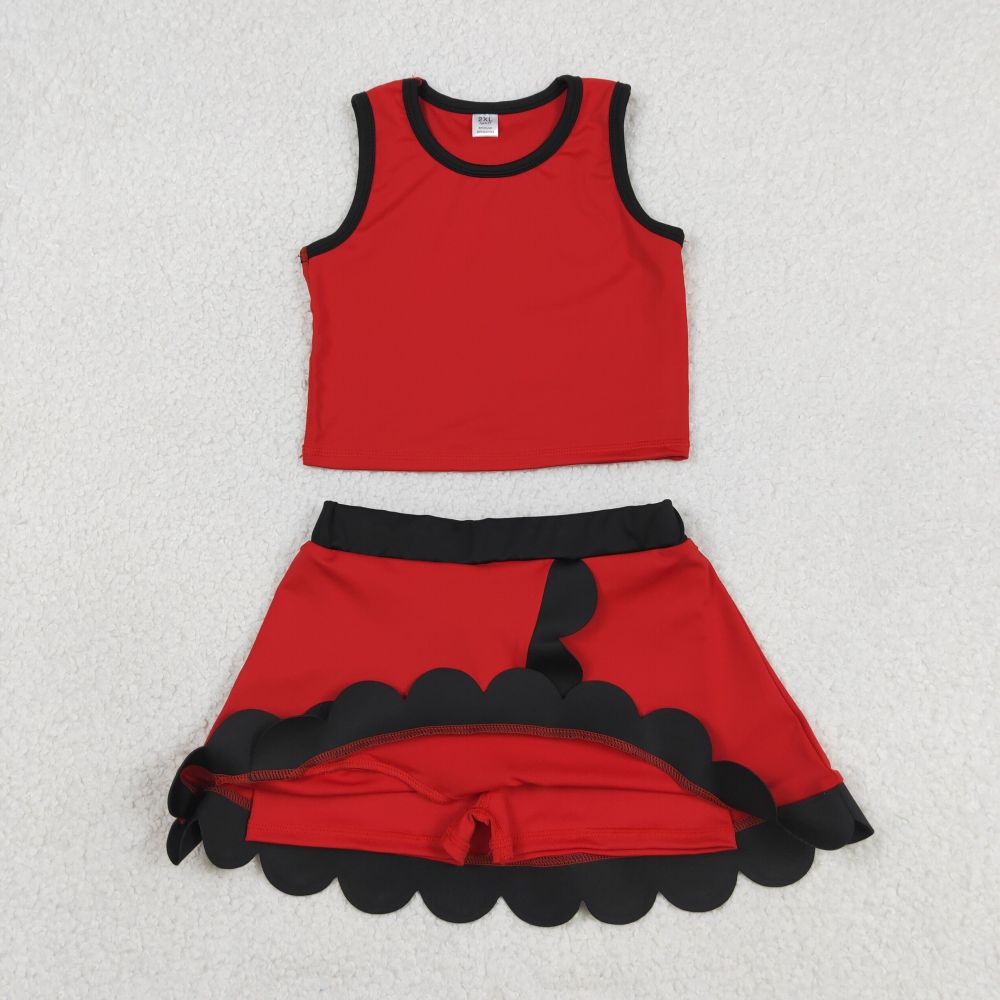 GSD4028 Red black lace Print sleeveless girl yoga SCALLOP athletic Skirt outfits