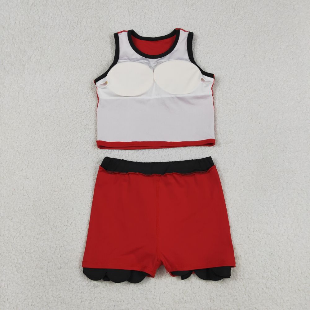 GSD4028 Red black lace Print sleeveless girl yoga SCALLOP athletic Skirt outfits