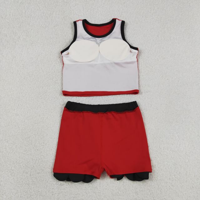 GSD4028 Red black lace Print sleeveless girl yoga SCALLOP athletic Skirt outfits