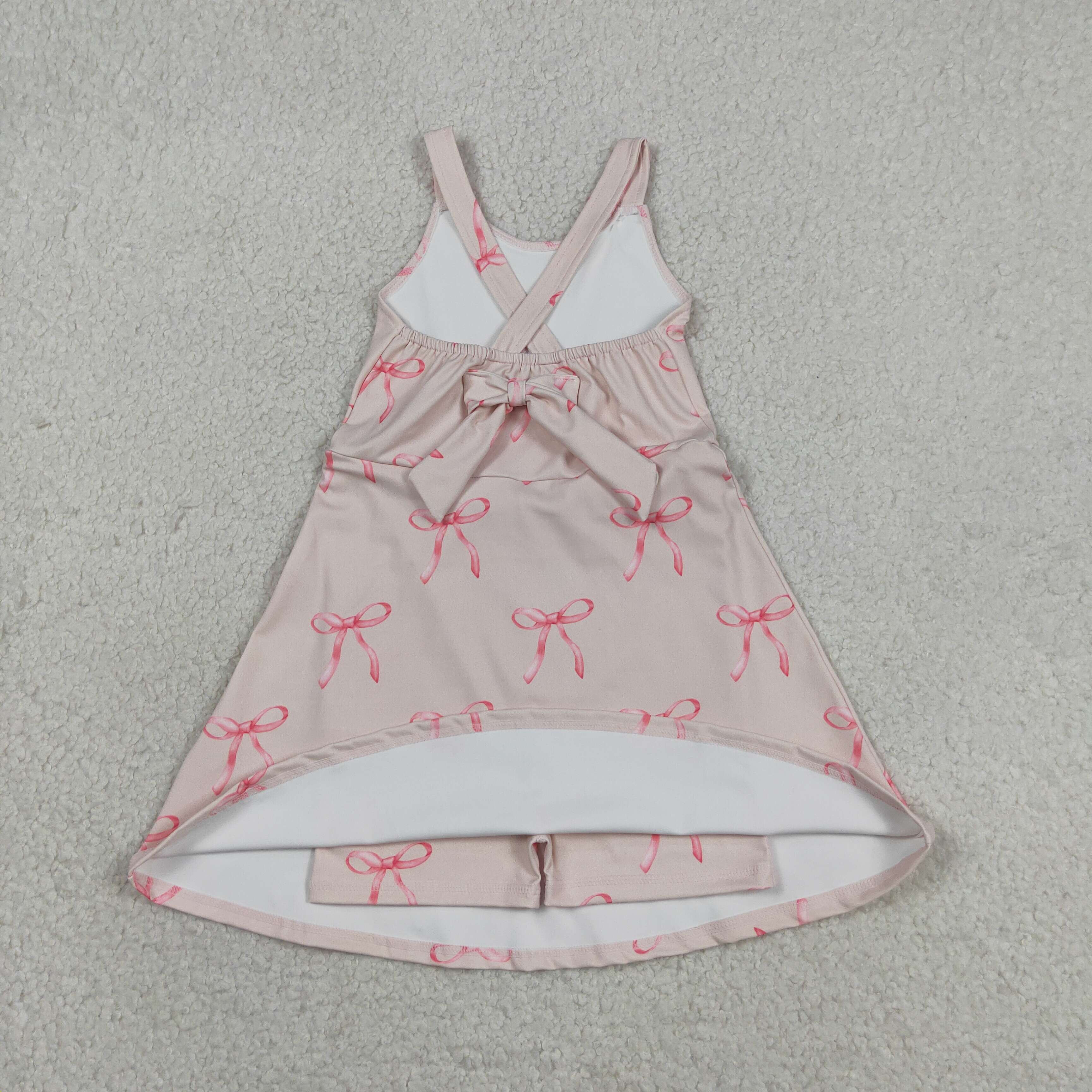 GSD3421 RTS Pink bows print active girl yoga dress