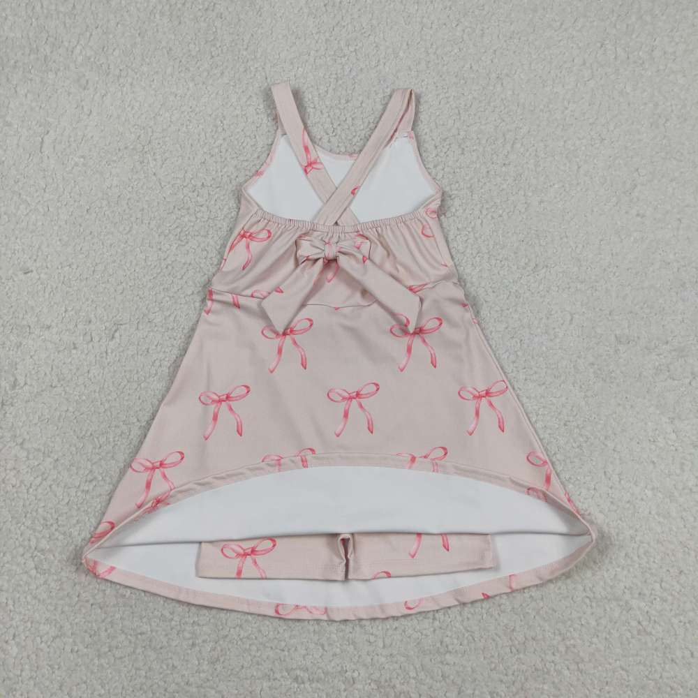 GSD3421 RTS Pink bows print active girl yoga dress