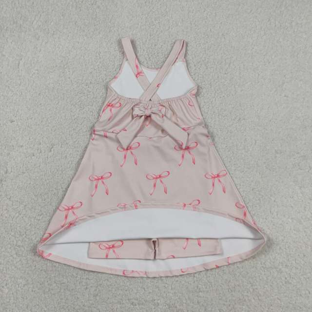 GSD3421 RTS Pink bows print active girl yoga dress