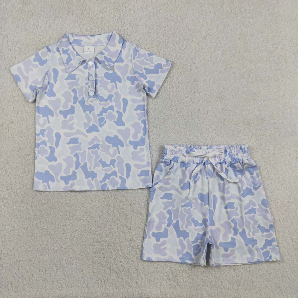 BT1766 RTS Blue Purple camo short sleeve boy outfits