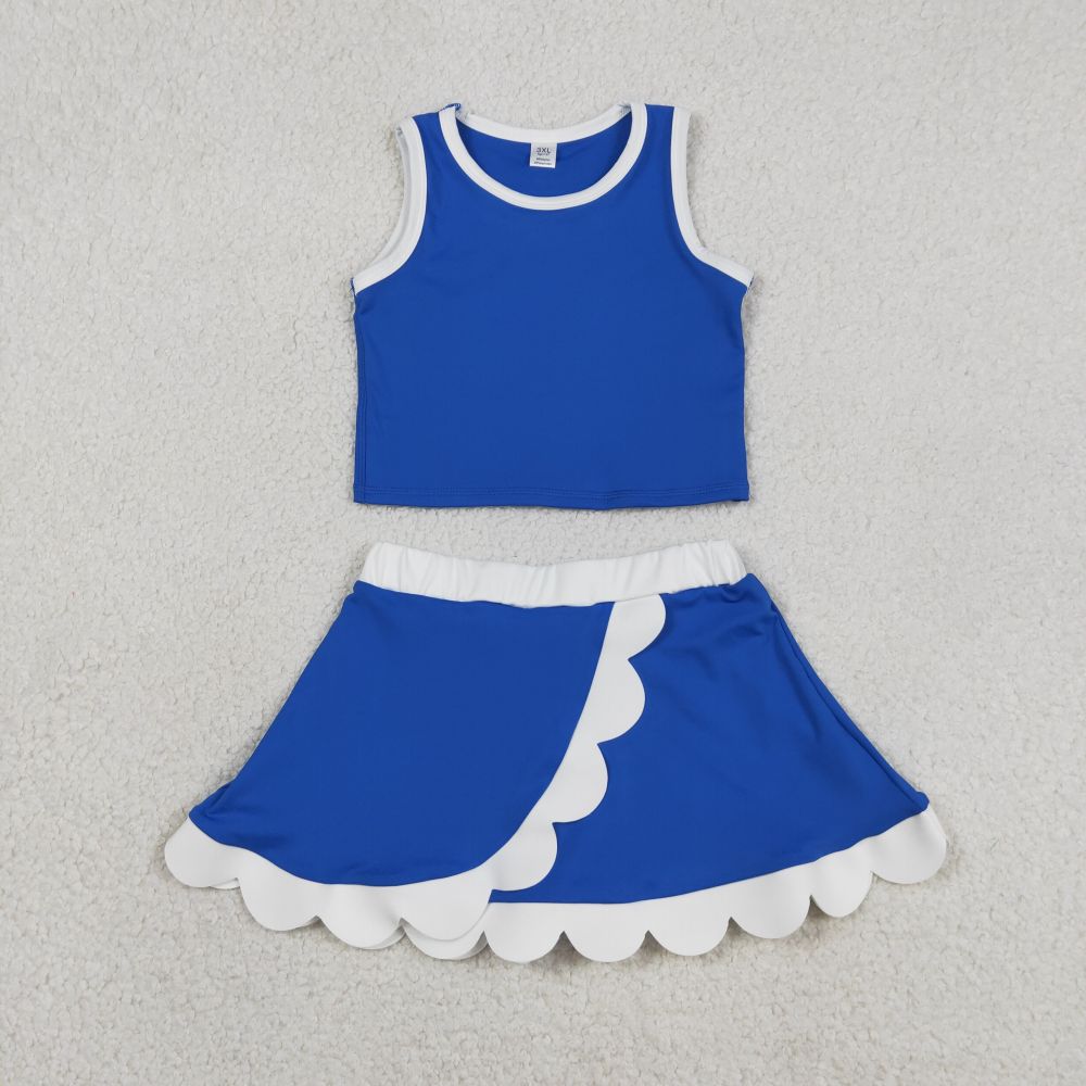 GSD4023 BLUE  white lace Print sleeveless girl yoga SCALLOP athletic Skirt outfits