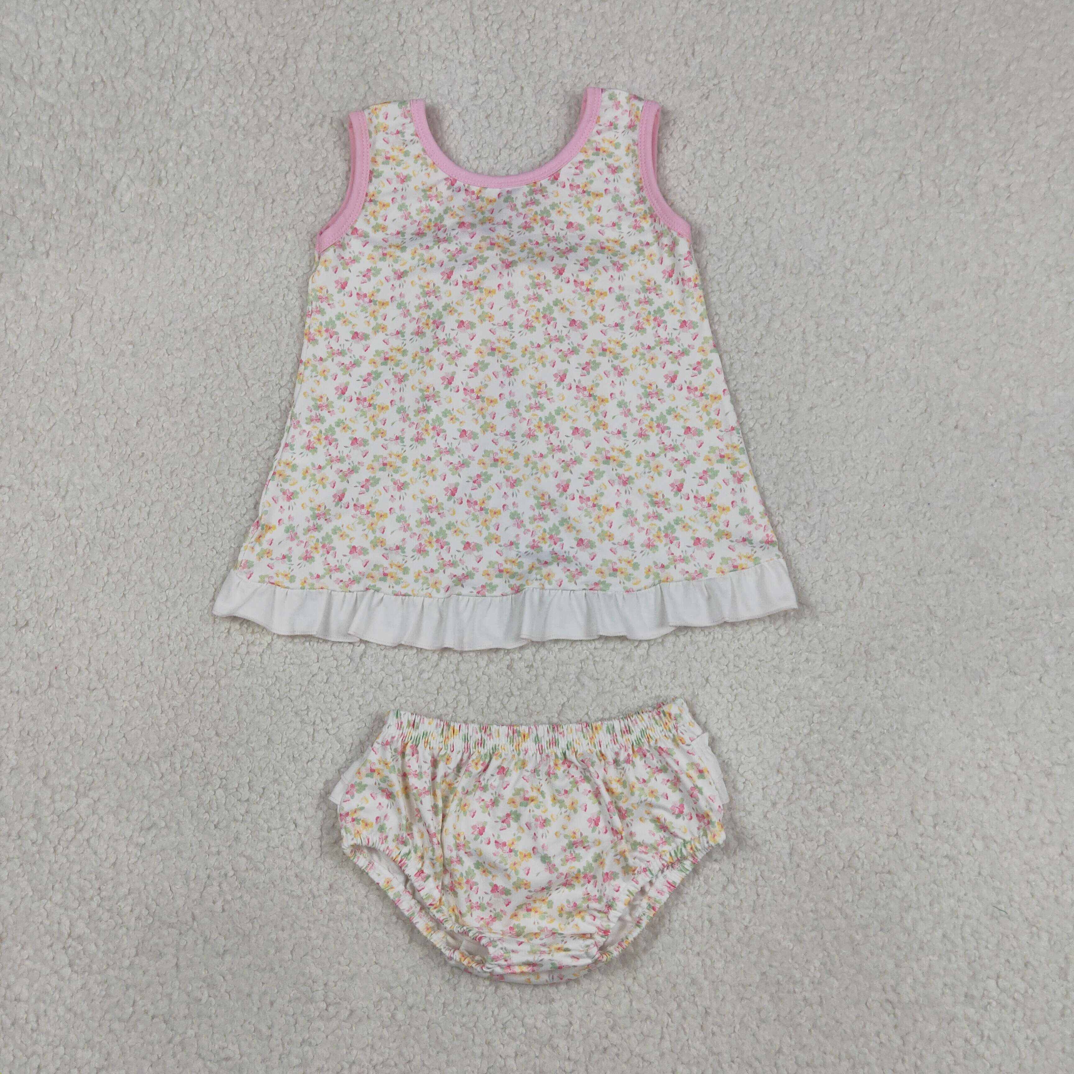 GBO0518 RTS Girl PINK SMALL flowers girl bummies set