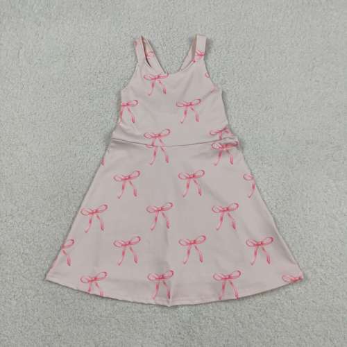 GSD3421 RTS Pink bows print active girl yoga dress