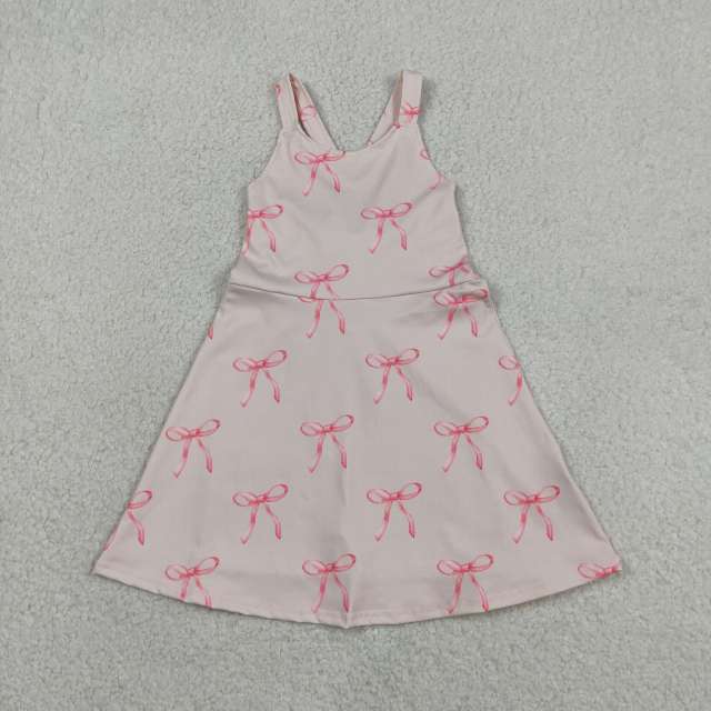 GSD3421 RTS Pink bows print active girl yoga dress