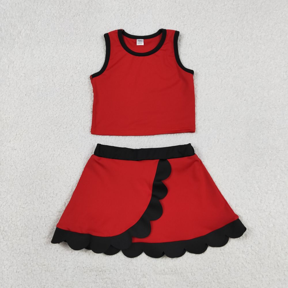 GSD4028 Red black lace Print sleeveless girl yoga SCALLOP athletic Skirt outfits