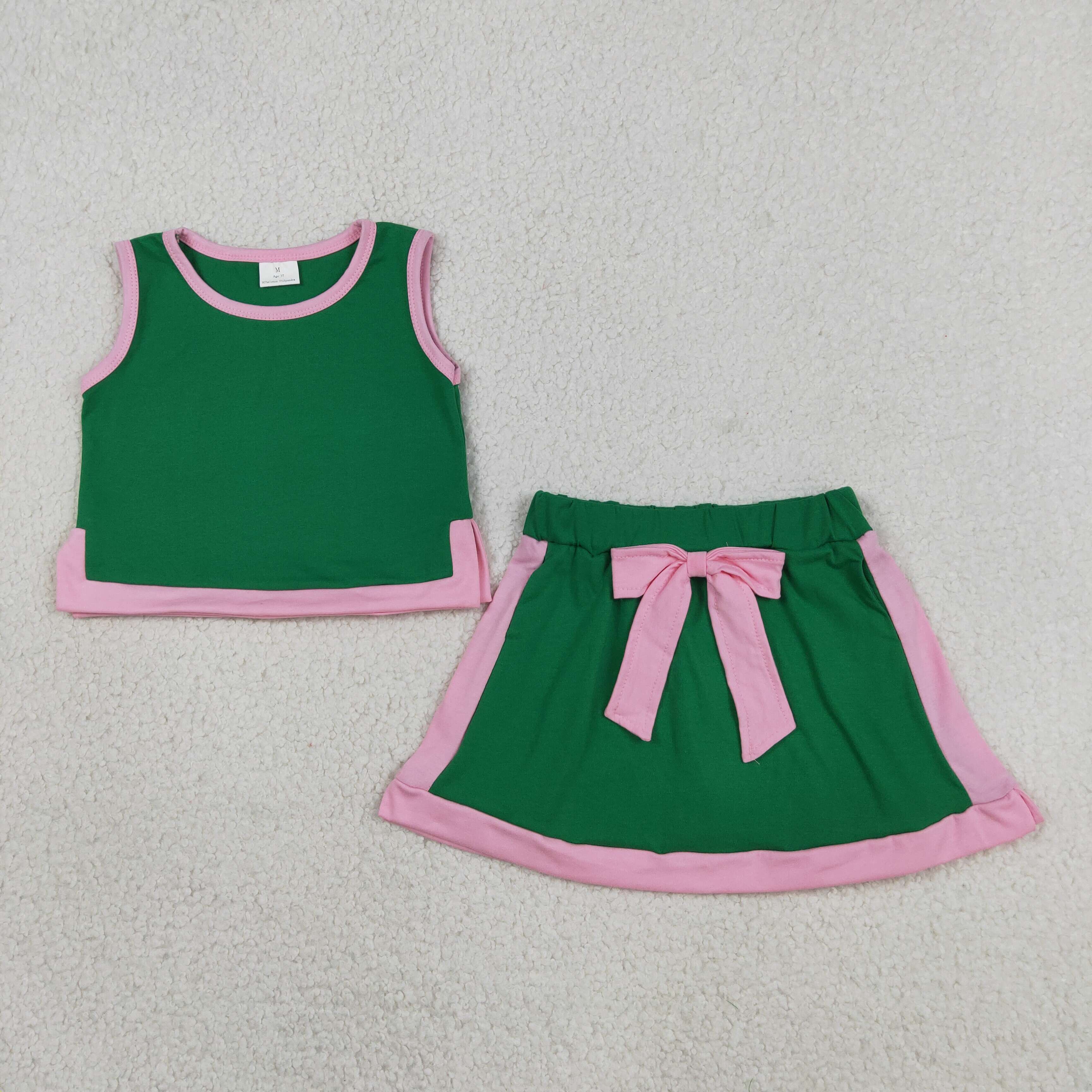 GSD3830  RTS Pink With green girl sleeveless set