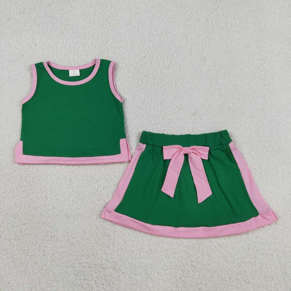 GSD3830  RTS Pink With green girl sleeveless set