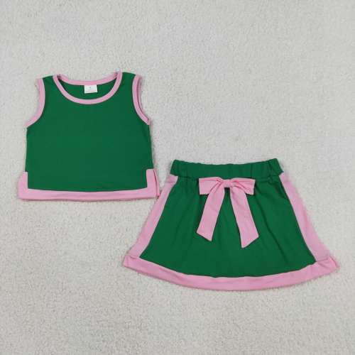 GSD3830  RTS Pink With green girl sleeveless set
