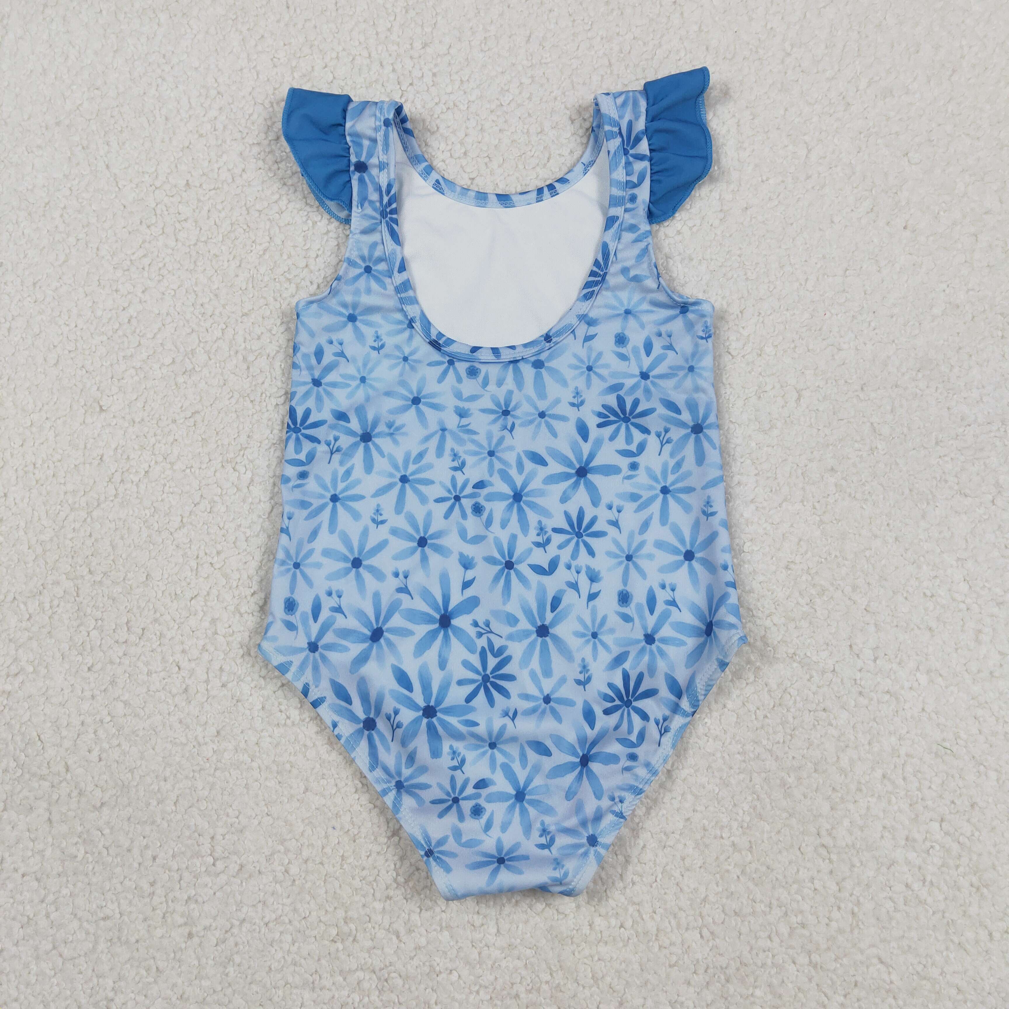 S0515 Blue flowers print girl sleeveless swimsuit