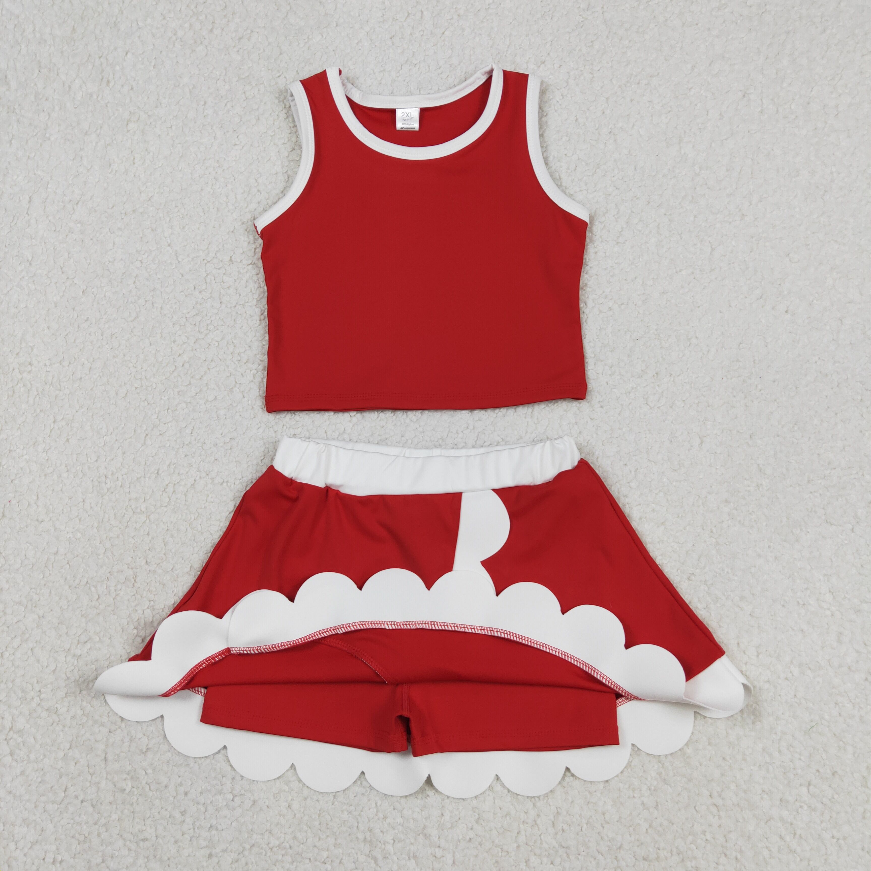 GSD4016 red white lace Print sleeveless girl yoga SCALLOP athletic Skirt outfits