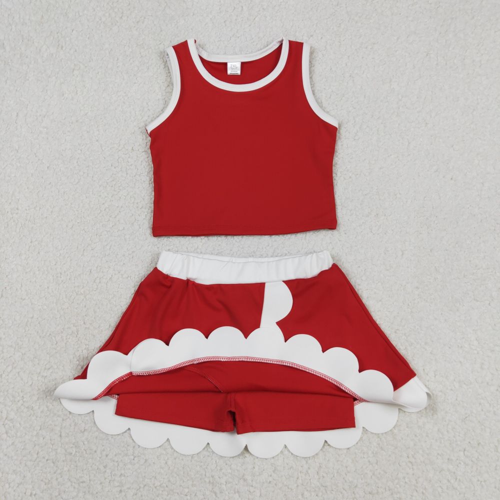 GSD4016 red white lace Print sleeveless girl yoga SCALLOP athletic Skirt outfits