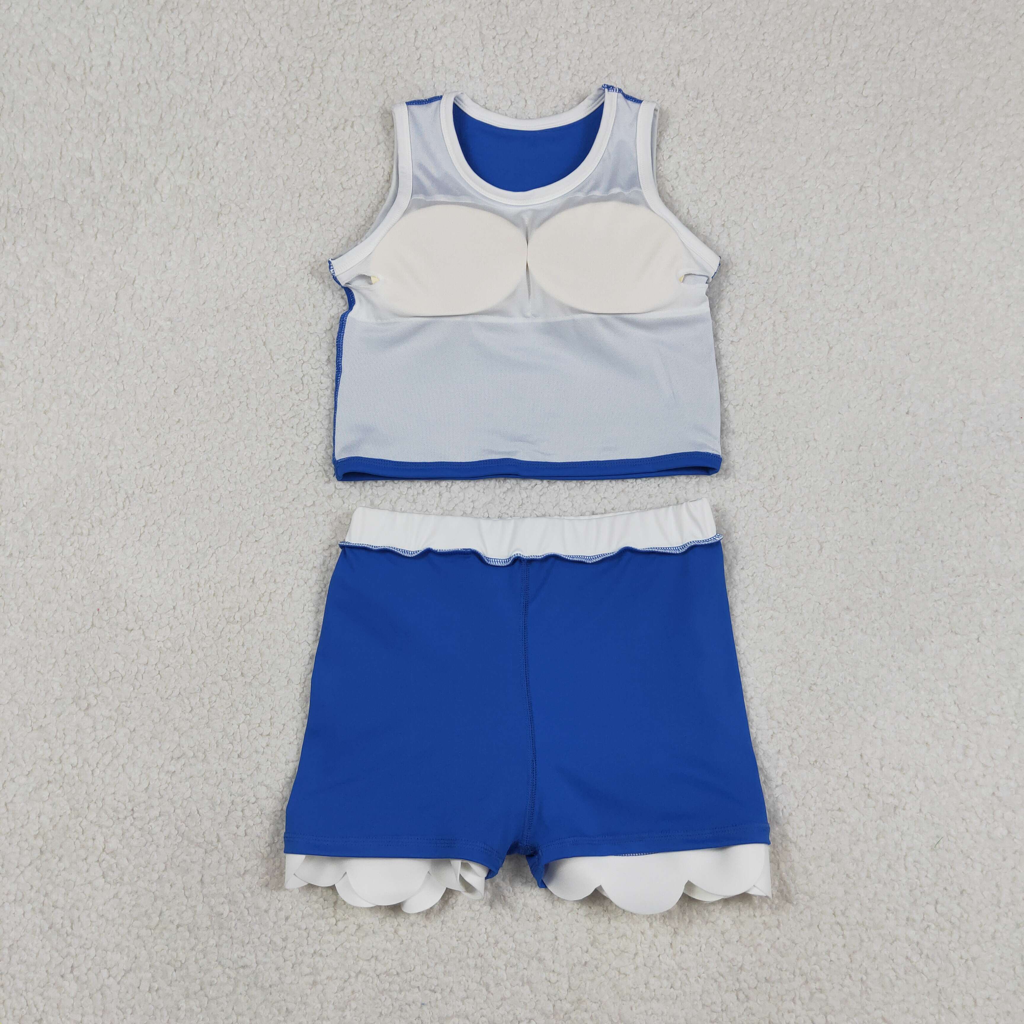 GSD4023 BLUE  white lace Print sleeveless girl yoga SCALLOP athletic Skirt outfits
