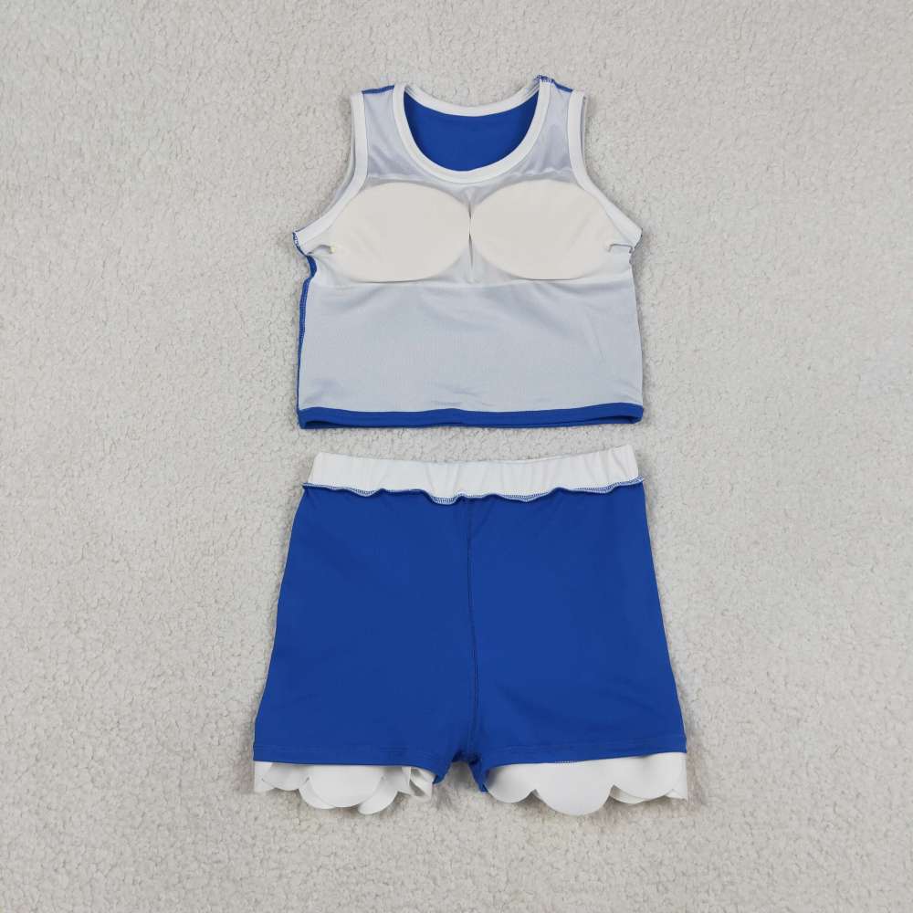 GSD4023 BLUE  white lace Print sleeveless girl yoga SCALLOP athletic Skirt outfits
