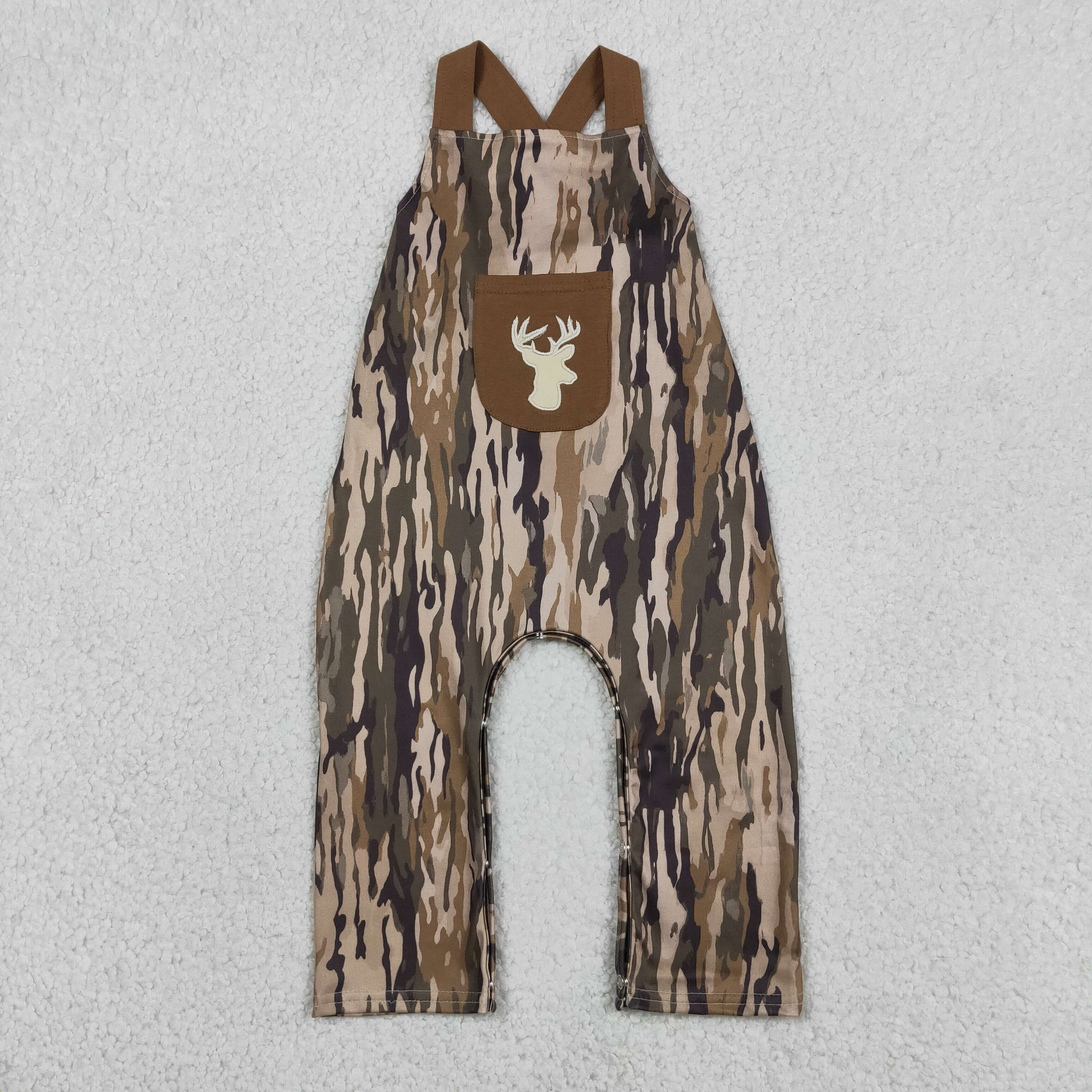 SR4048 Brown camo deer embroidery sleeveless baby girl  jumpsuit