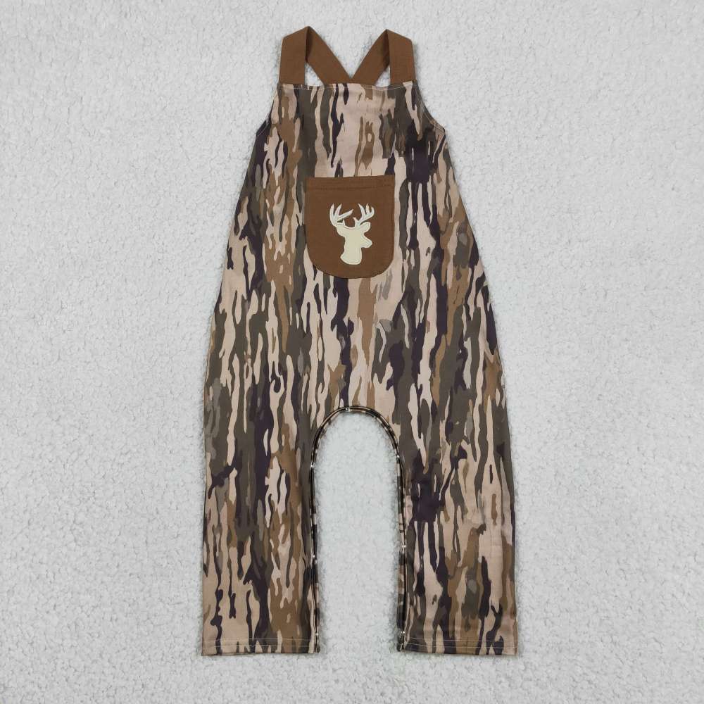 SR4048 Brown camo deer embroidery sleeveless baby girl  jumpsuit