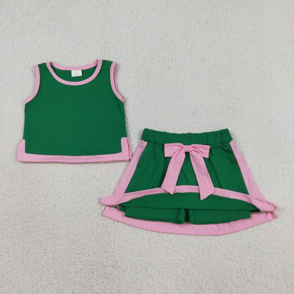 GSD3830  RTS Pink With green girl sleeveless set