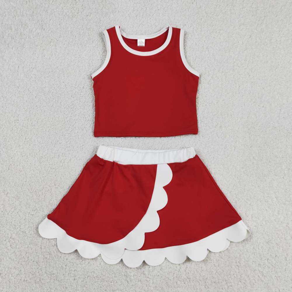 GSD4016 red white lace Print sleeveless girl yoga SCALLOP athletic Skirt outfits
