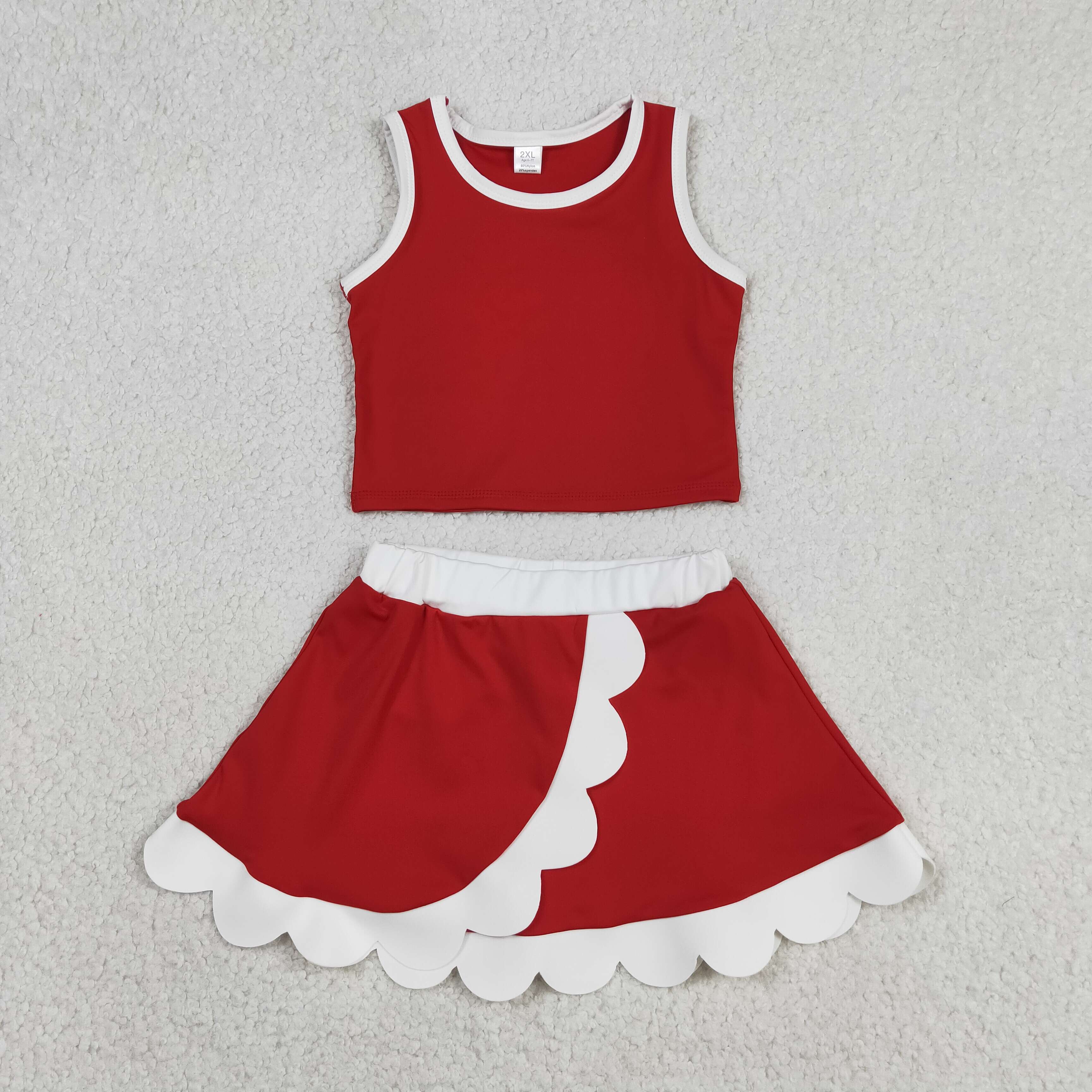 GSD4016 red white lace Print sleeveless girl yoga SCALLOP athletic Skirt outfits