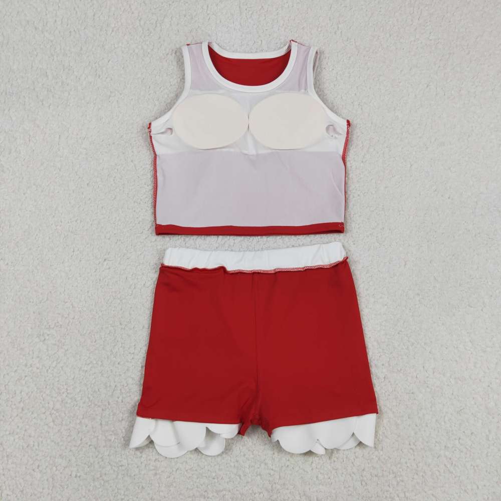 GSD4016 red white lace Print sleeveless girl yoga SCALLOP athletic Skirt outfits
