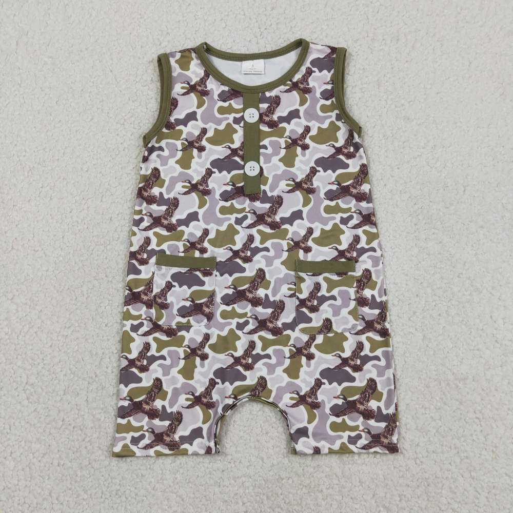 SR3946   Baby Grey camo duck sleeveless Rompers