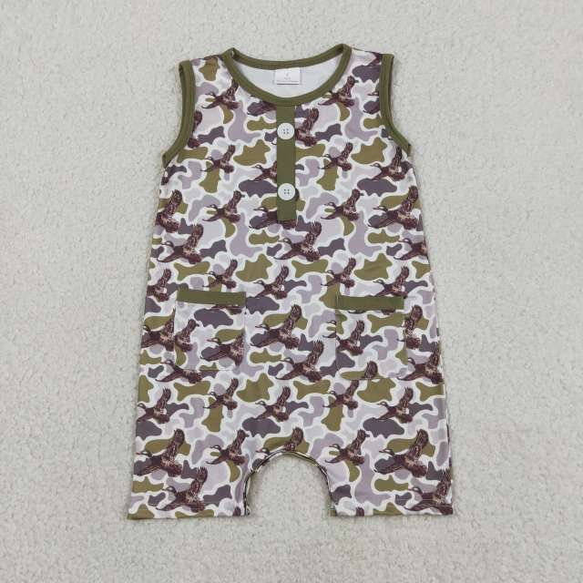 SR3946   Baby Grey camo duck sleeveless Rompers