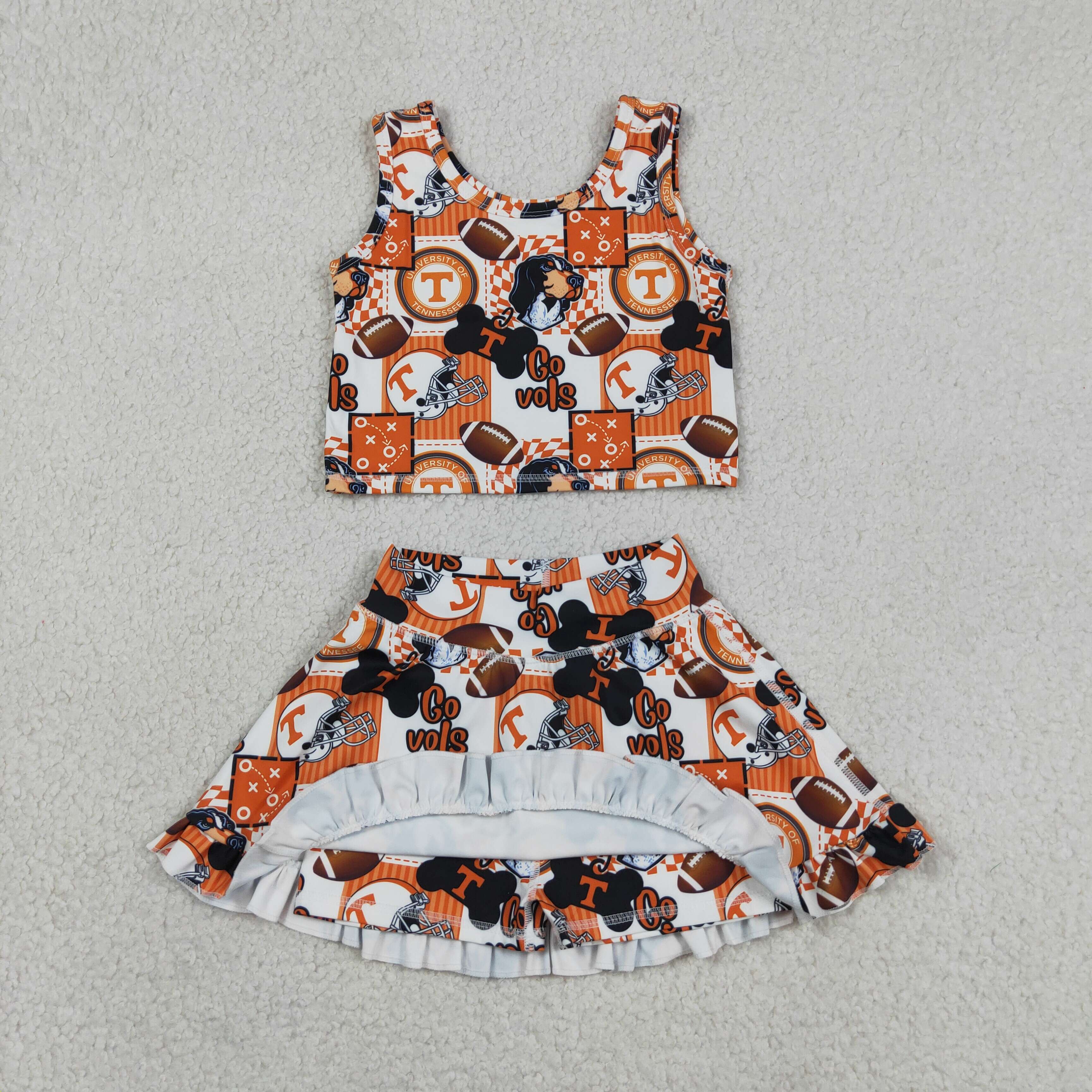 GSD3613 RTS orange team girl yoga sleeveless skirt set