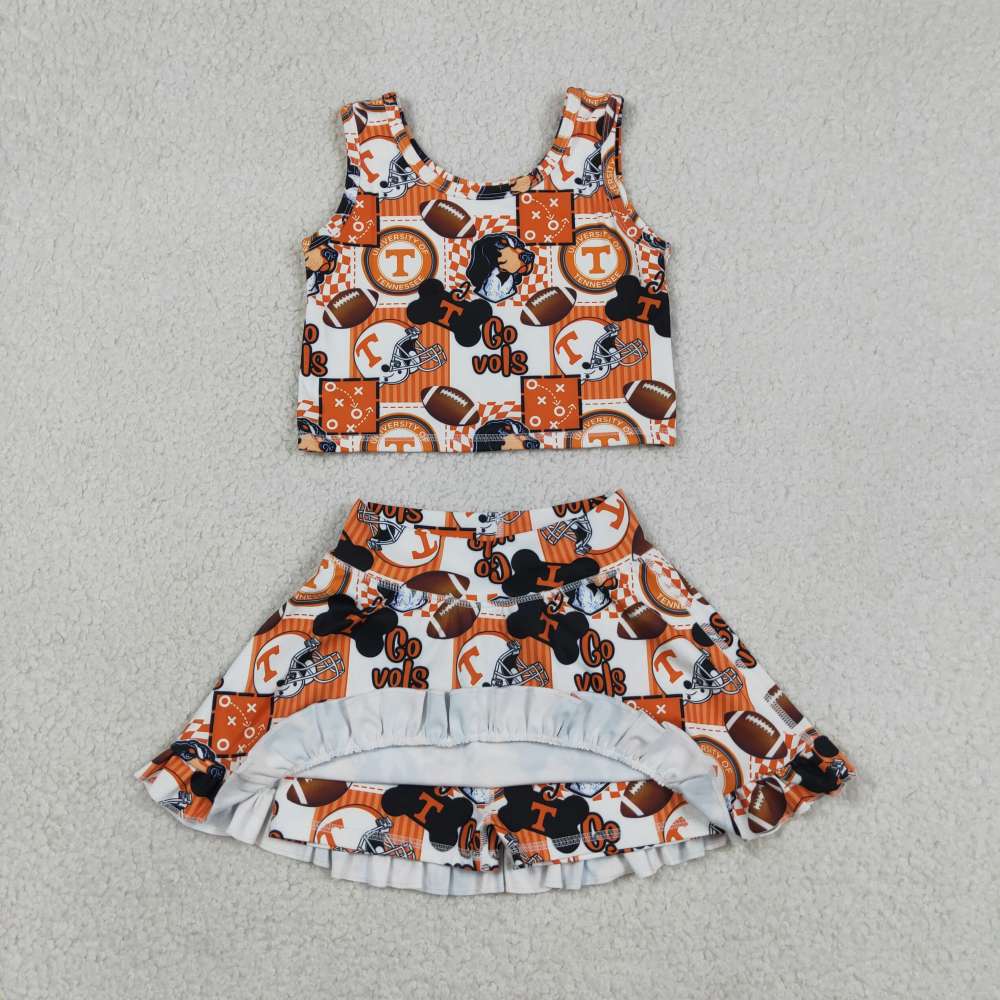 GSD3613 RTS orange team girl yoga sleeveless skirt set