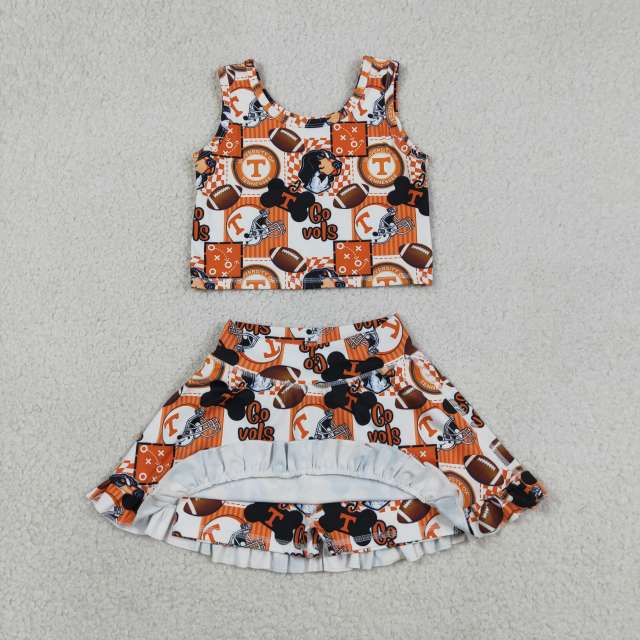 GSD3613 RTS orange team girl yoga sleeveless skirt set