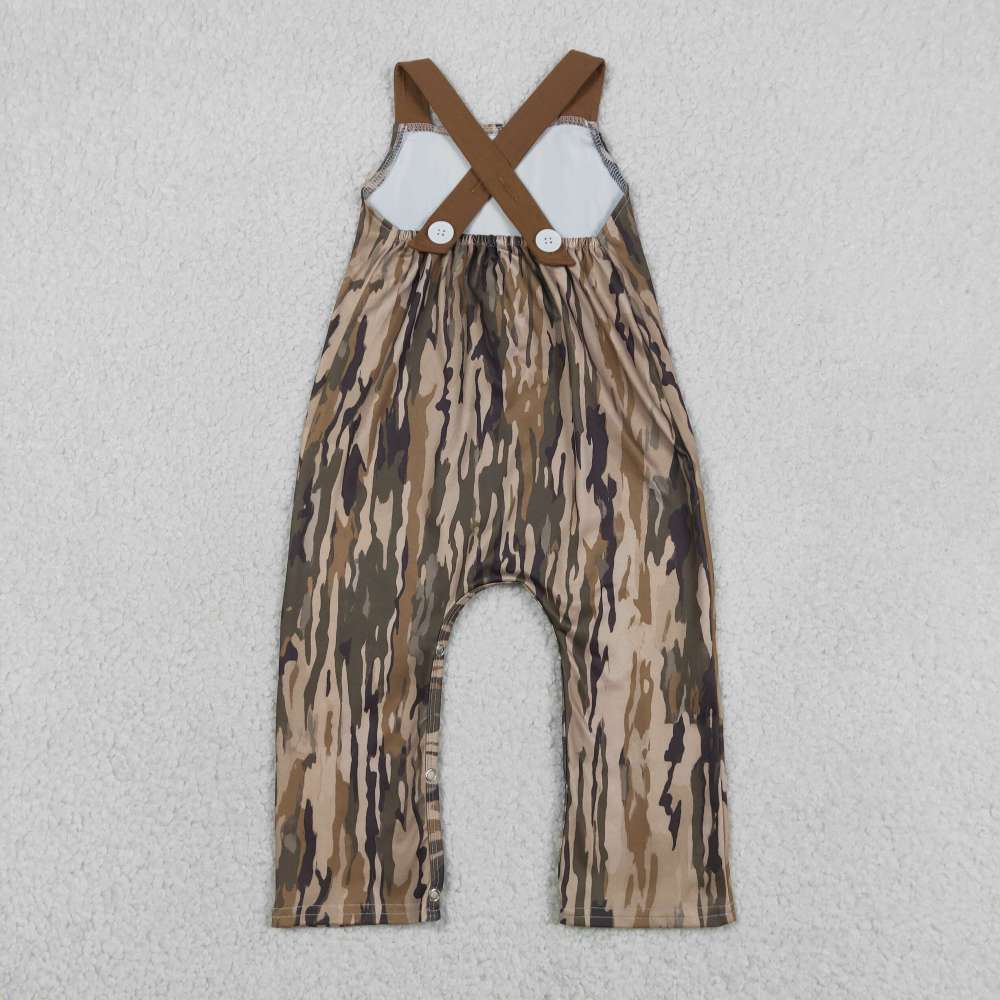 SR4048 Brown camo deer embroidery sleeveless baby girl  jumpsuit