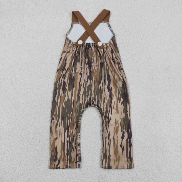 SR4048 Brown camo deer embroidery sleeveless baby girl  jumpsuit