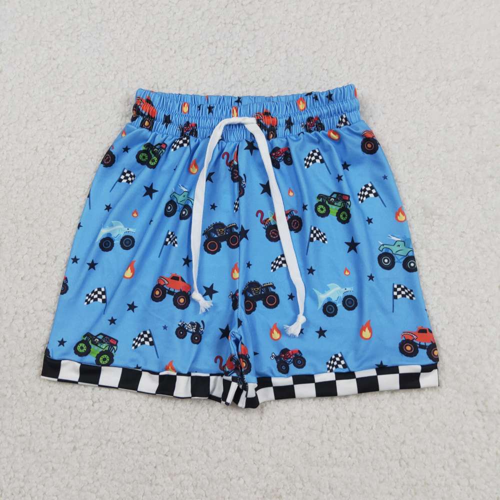 SS0736 RTS Blue Tractor print boy summer shorts