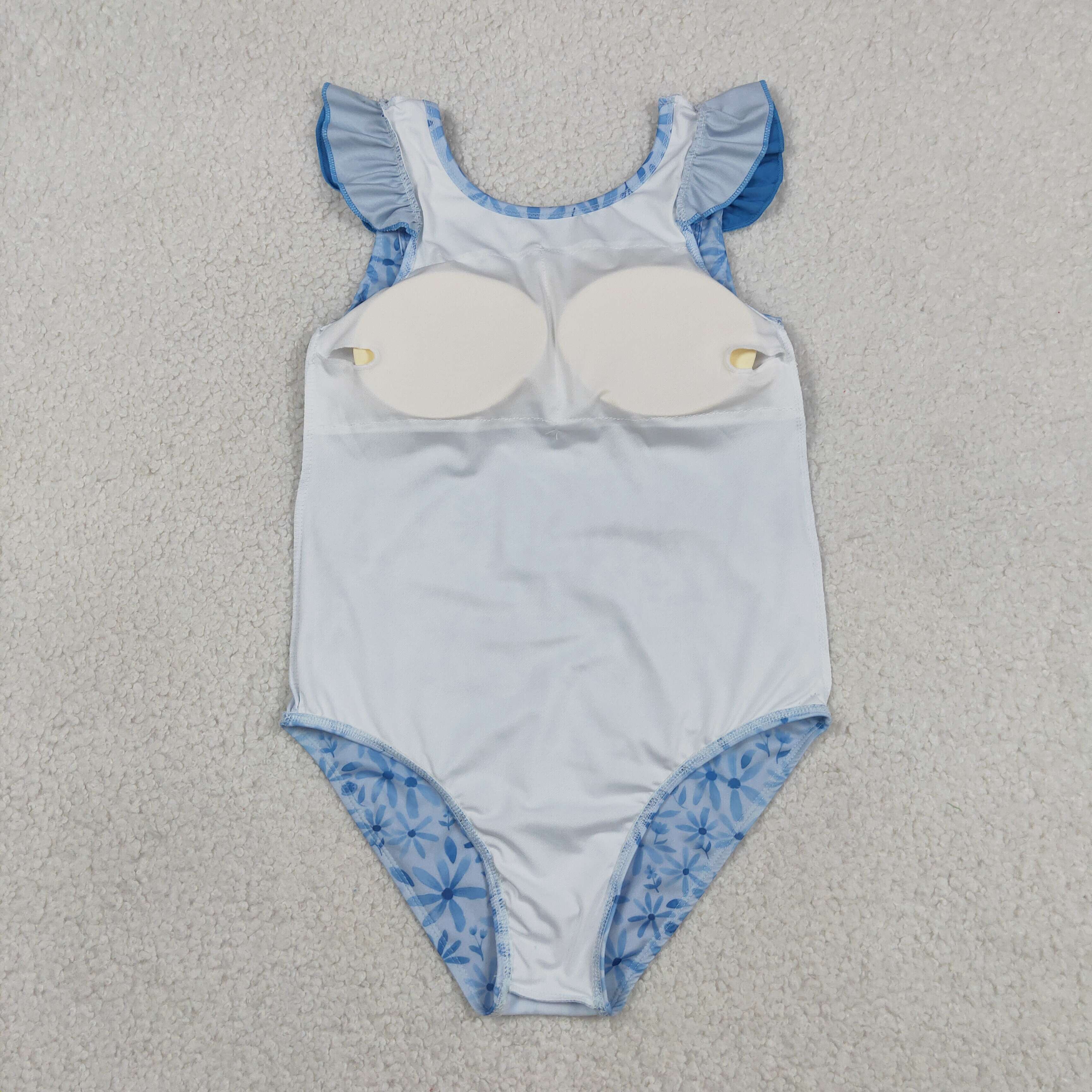 S0515 Blue flowers print girl sleeveless swimsuit