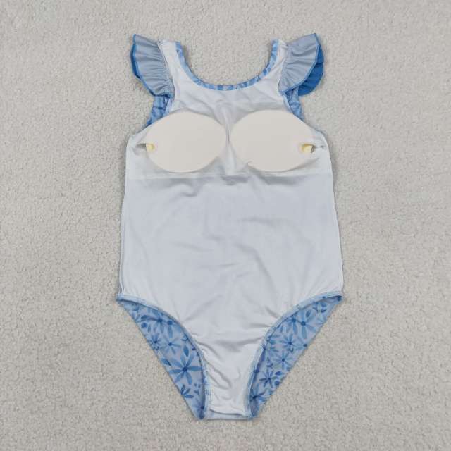 S0515 Blue flowers print girl sleeveless swimsuit