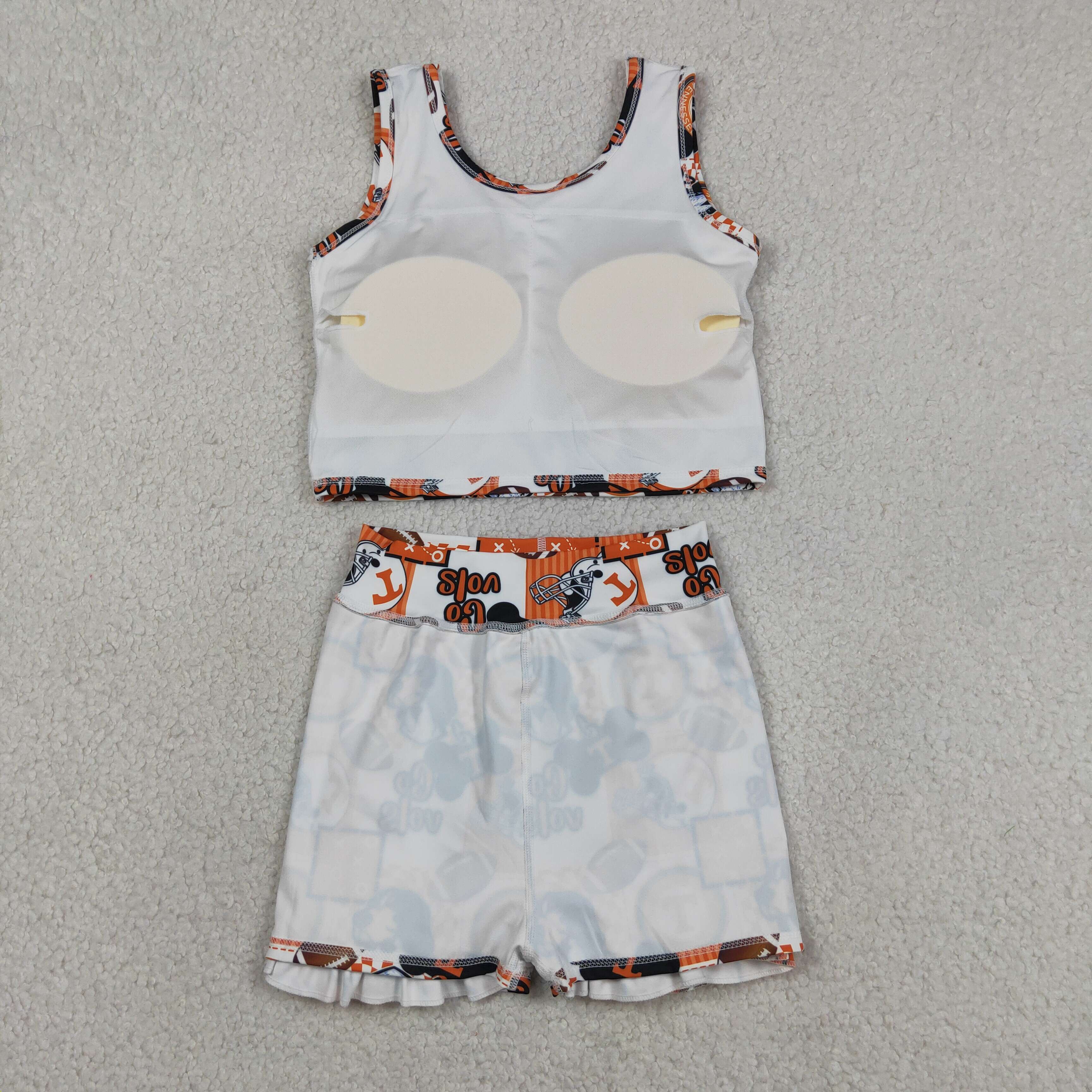 GSD3613 RTS orange team girl yoga sleeveless skirt set