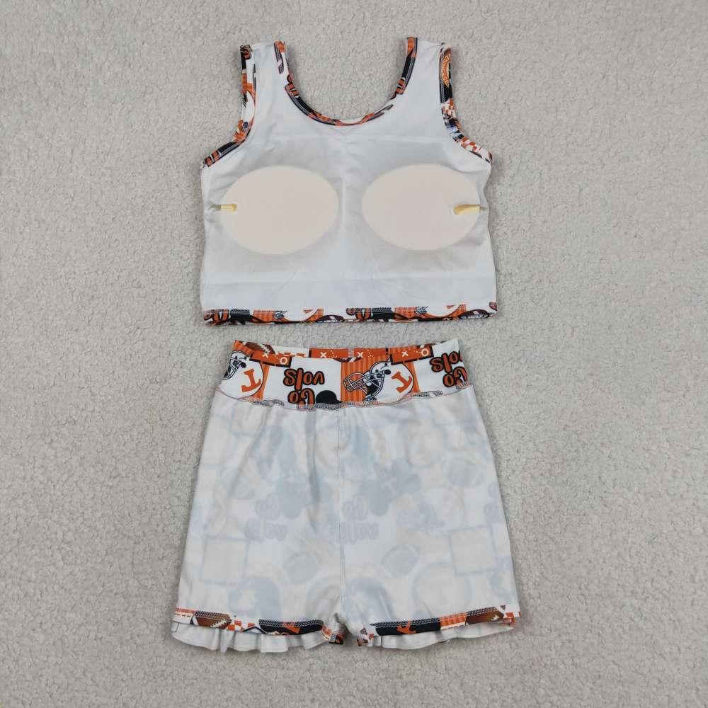 GSD3613 RTS orange team girl yoga sleeveless skirt set