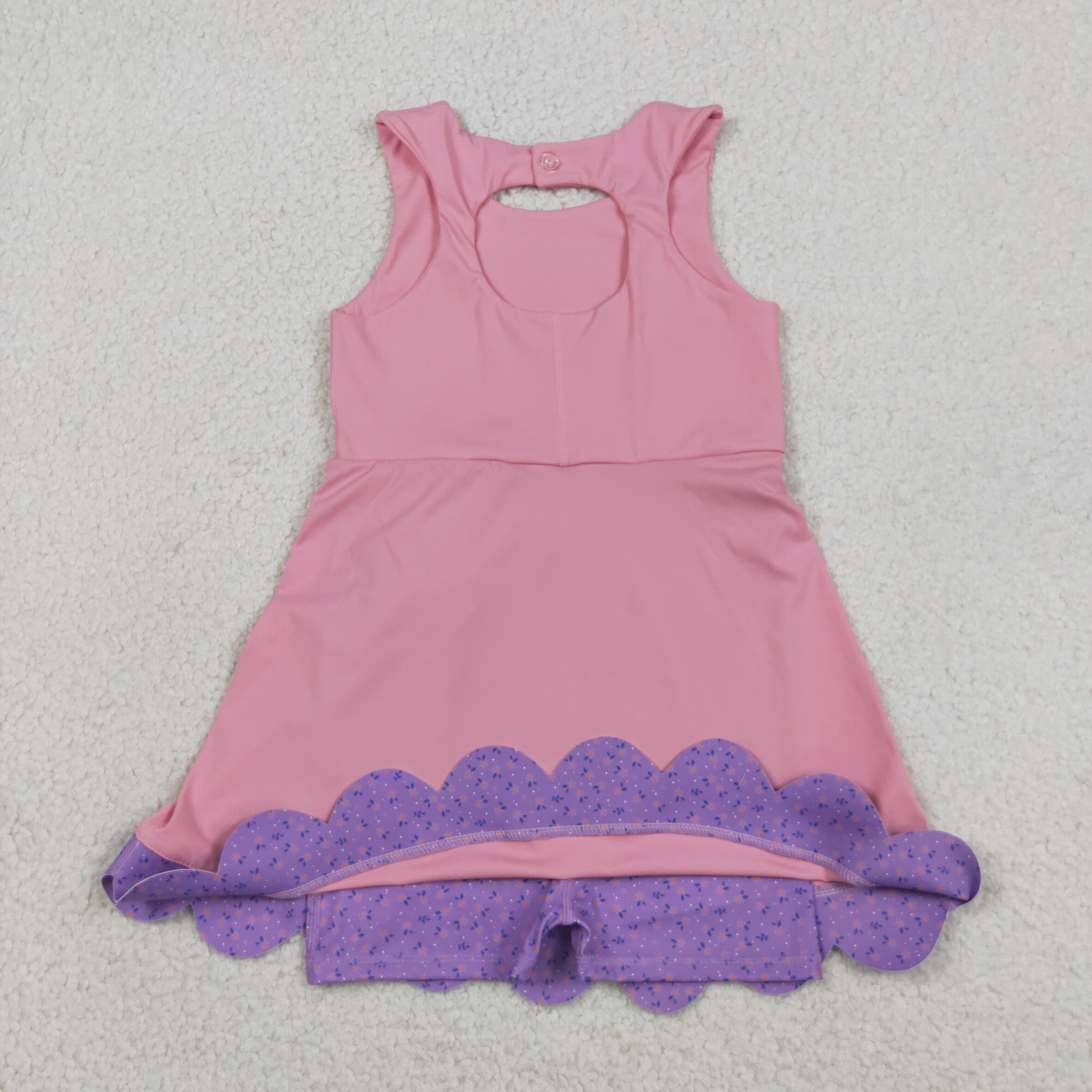 GSD3317 RTS Purple bows print active girl yoga dress