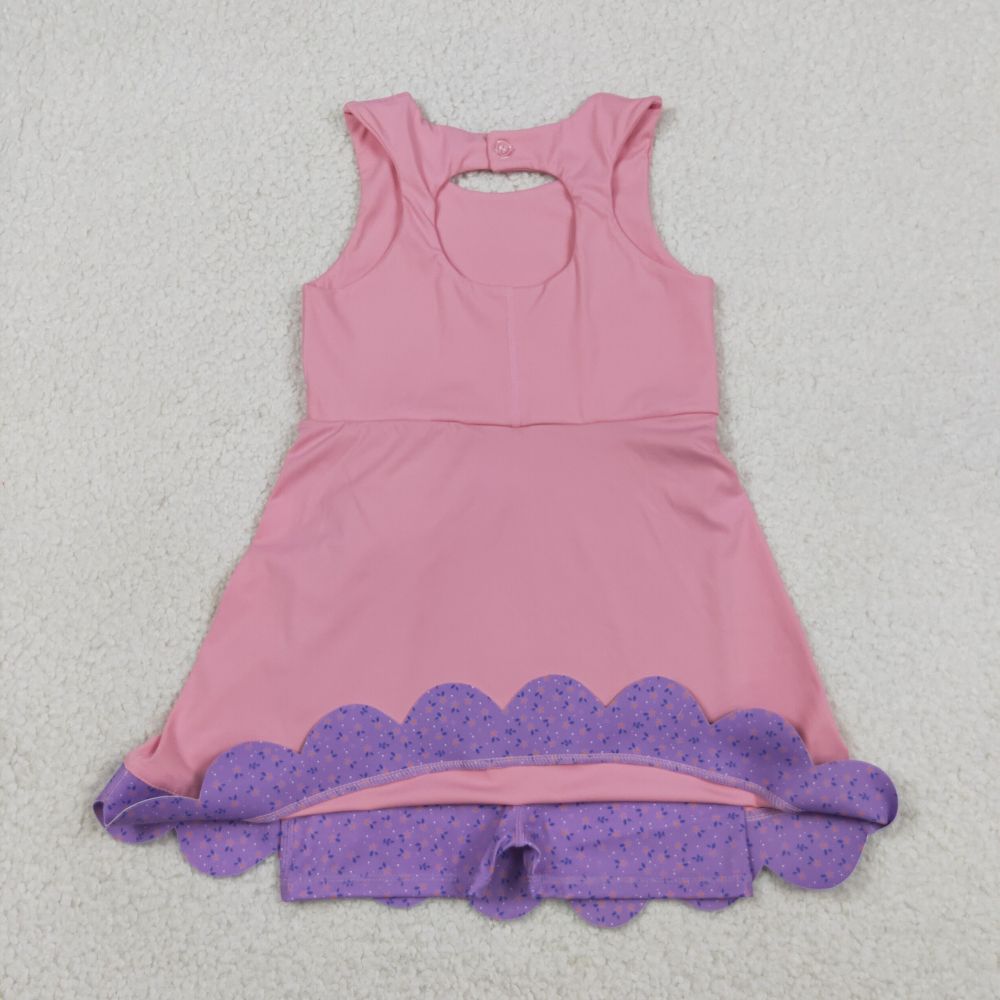 GSD3317 RTS Purple bows print active girl yoga dress