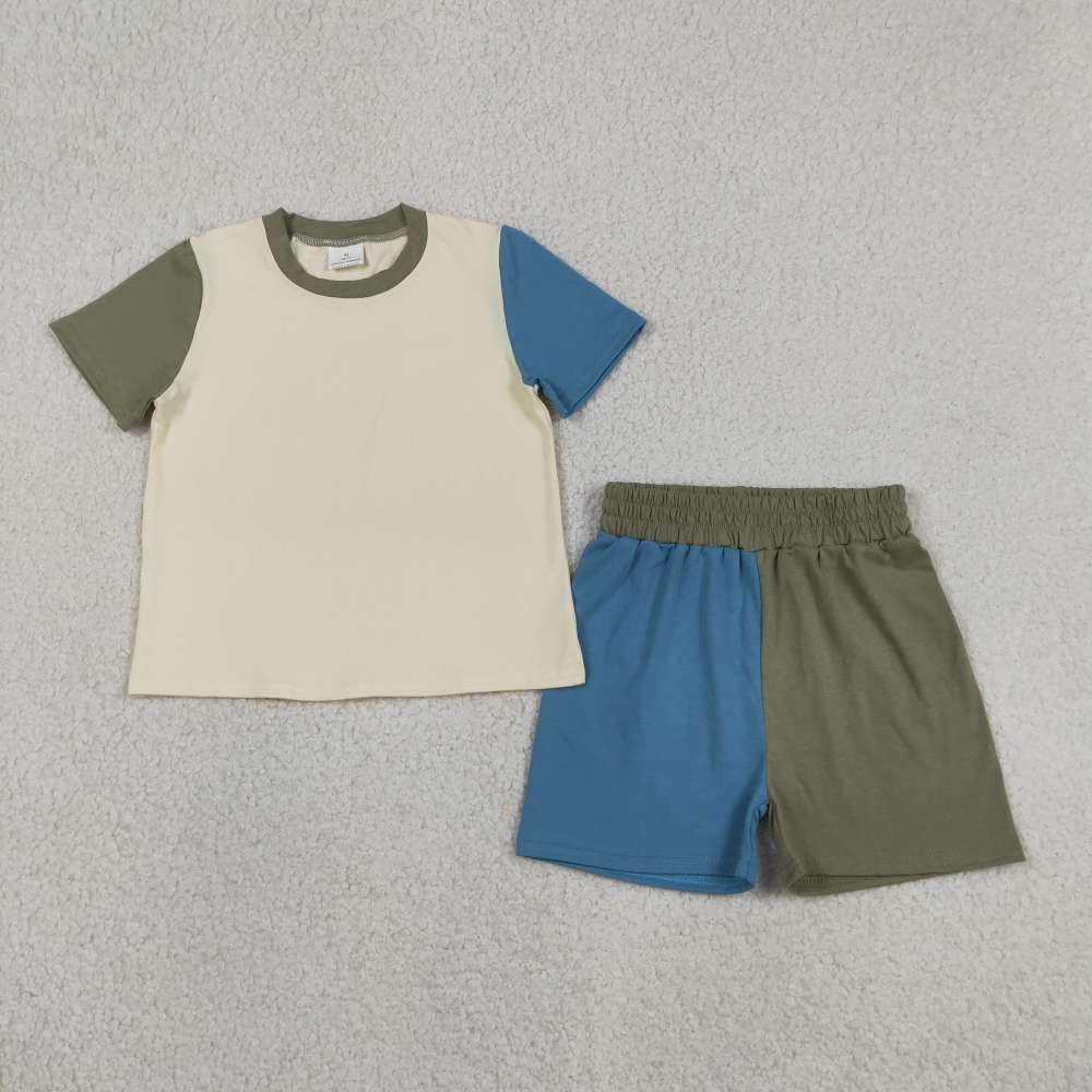 BSSO1976  RTS Green Blue yellow print short sleeve boy outfits