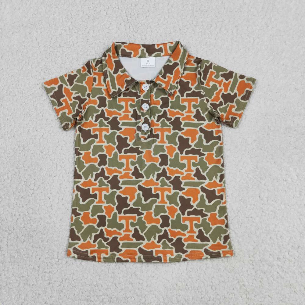 BT1696 RTS Orange green team T Print short sleeve boy t-shirt