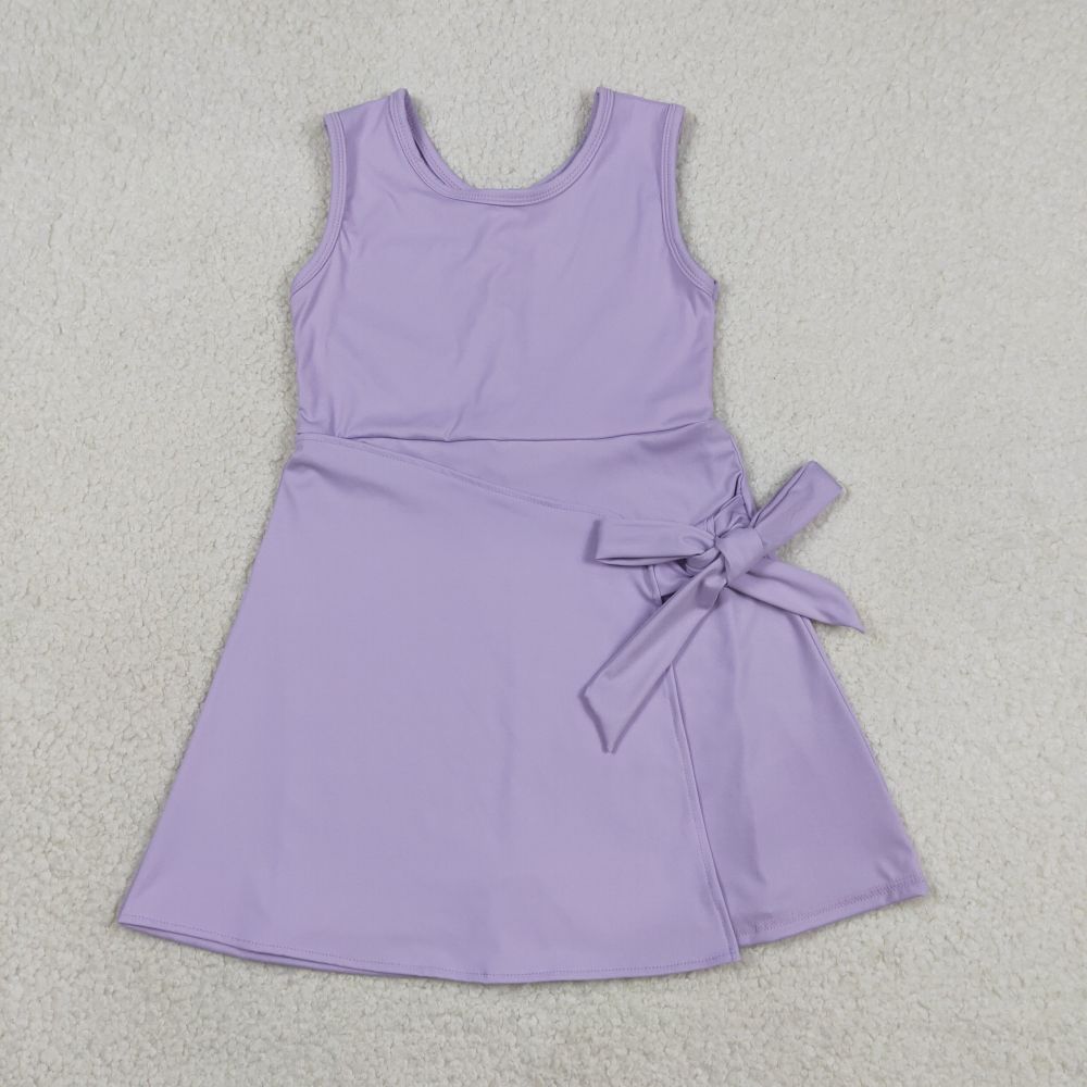 GSD3881  RTS Purple solid print active girl yoga dress