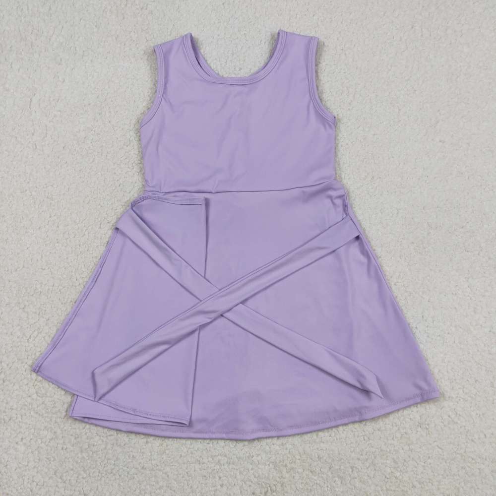 GSD3881  RTS Purple solid print active girl yoga dress